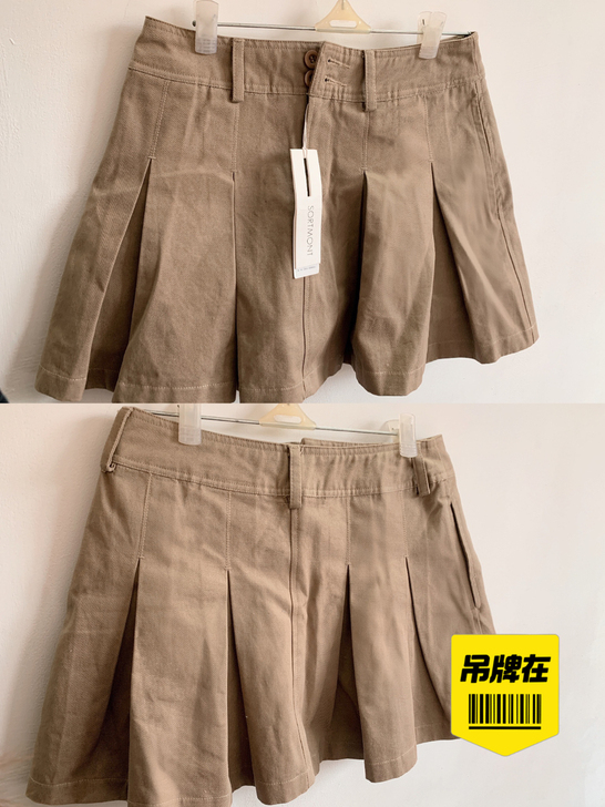 全新卡其色百褶裙M码包邮辣妹必备