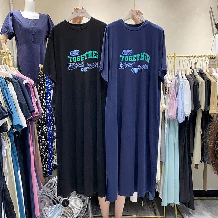 东大门字母印花短袖T恤连衣裙2020夏装新...