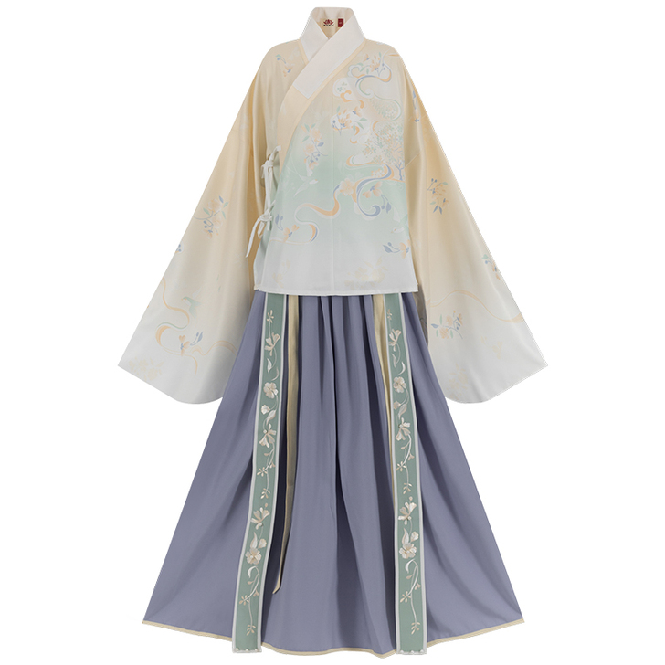 汉尚华莲青昧儿汉服明制衫裙原创印花刺绣飘带...