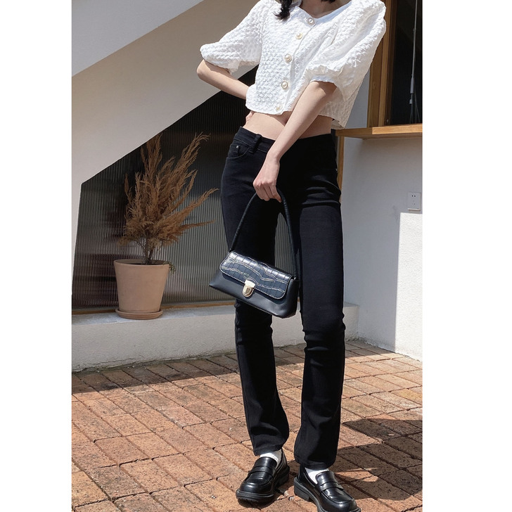 贰拾捌 gue..s微喇叭裤 复古百搭修身...