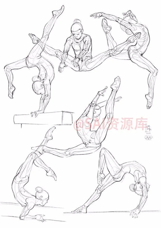 各种动漫线稿临摹绘画参考素材人物表情动作姿...