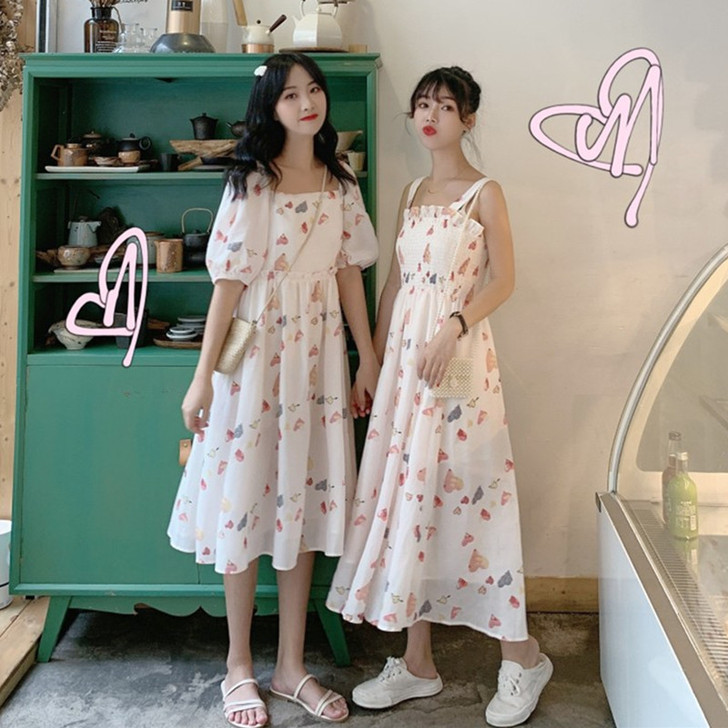 碎花连衣裙女姐妹装夏季裙子仙女超仙森系吊带...