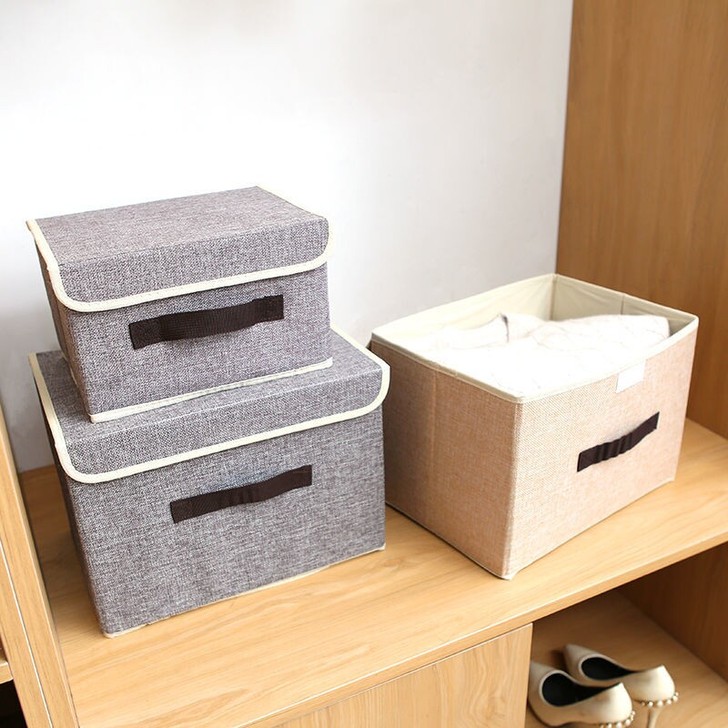 亚麻简约布艺收纳箱衣物收纳盒衣柜衣服储物可...