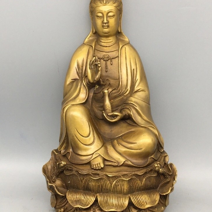 急售 纯铜手持瓶子观音菩萨 铜佛观世音摆件...