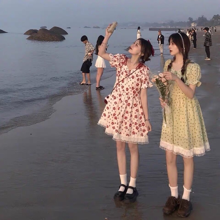 红色小花连衣裙 m