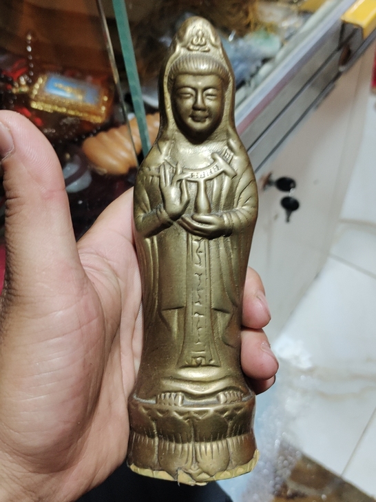 老铜佛像观音菩萨，高18.5厘米，重1斤，...