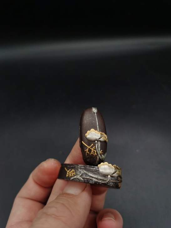 日本回流金工武士装具镡锷目贯 精品铁地莲蓬...