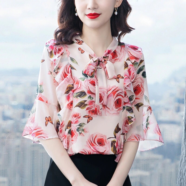 碎花上衣女高端气质系带超仙洋气小衫新款夏季...