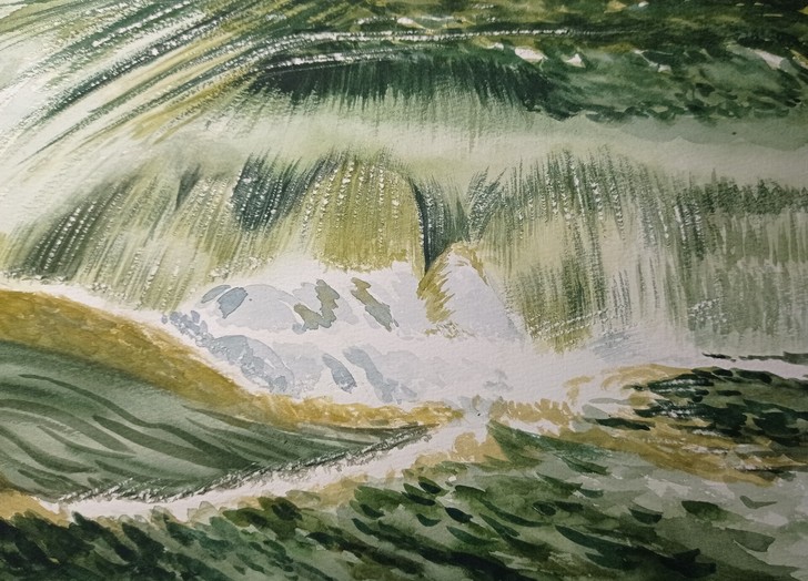 手绘水彩画大瀑布，属水的朋友看过来。（临摹...