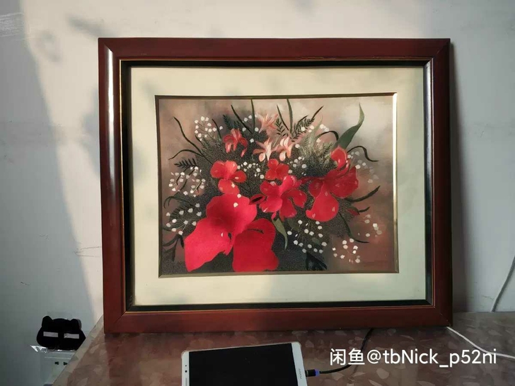 搬家出售保留30年的刺绣画二幅,仅剩一幅,...