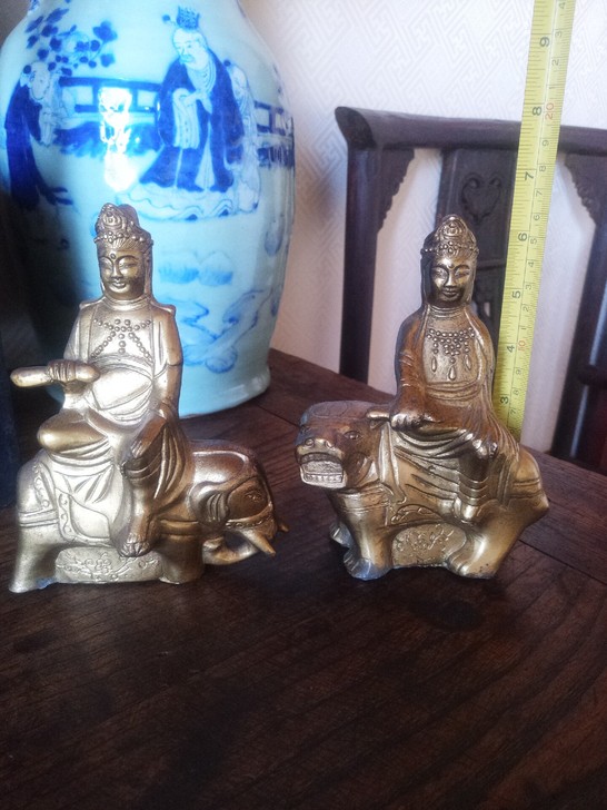 老铜佛像   八九十年代文殊普贤菩萨铜像 ...