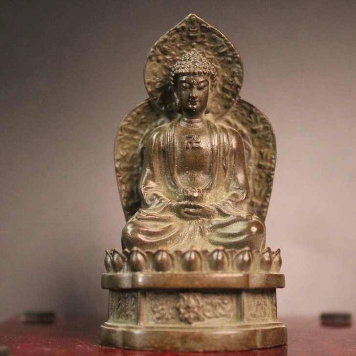 旧藏释迦摩尼佛像 背光药师佛摆件大日如来佛...