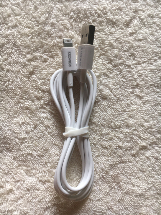 苹果充电线(罗马仕品牌)。