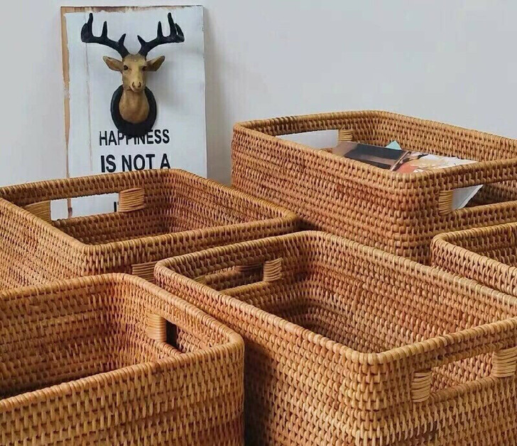 越南手工编织藤编家居收纳筐玩具书本衣物收纳...