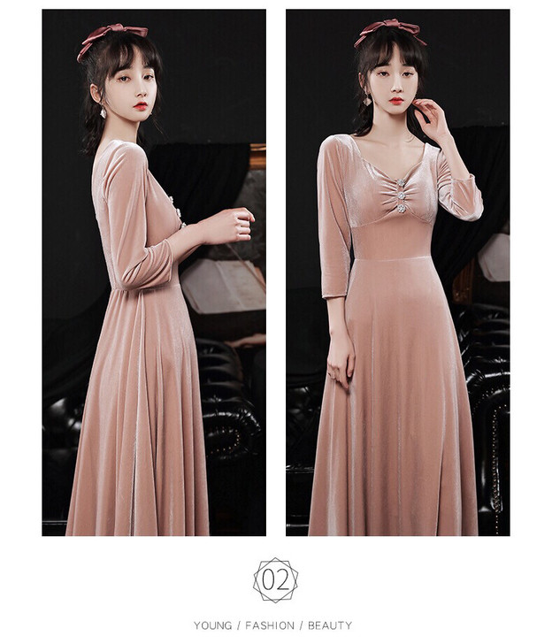 粉色丝绒连衣裙,伴娘服,穿过一次,s码