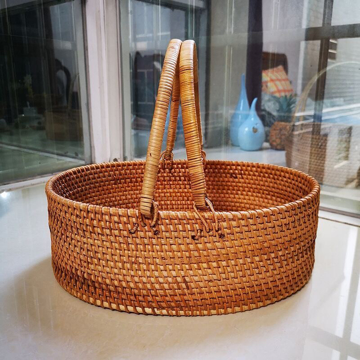 【全新】越南藤编手提篮 纯手工编织水果野餐...