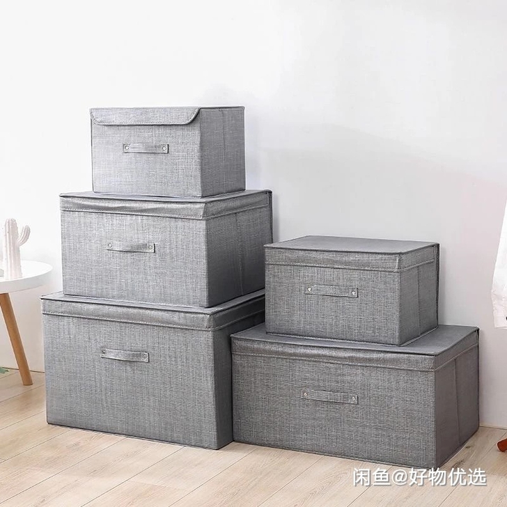 衣服收纳箱布艺特大号整理箱可折叠有盖家用衣...