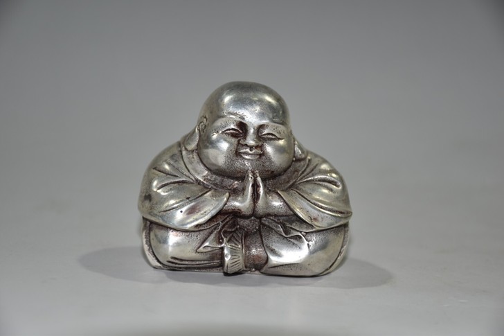 白铜弥勒佛铜像摆件古玩收藏捡漏保平安家居摆...