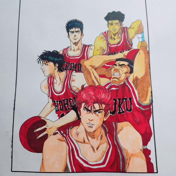 海贼王或灌篮高手马克手绘，马克笔涂色，A4...