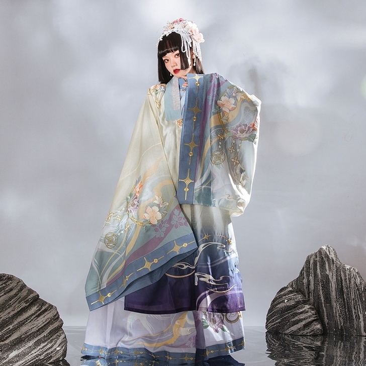 【流烟昔泠-玉金盏】原创刺绣明制披风立领长...