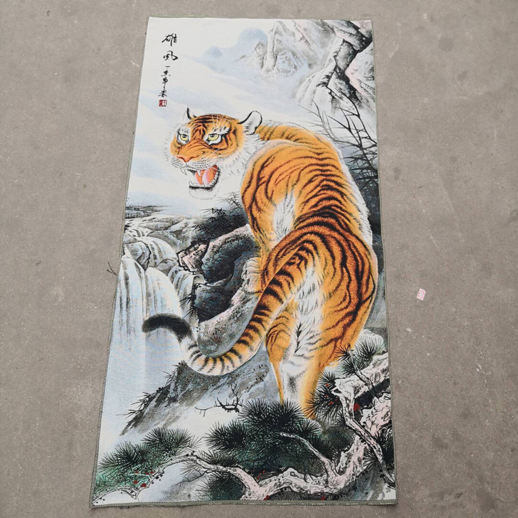 刺绣画 上山虎挂画国画 客厅中堂玄关壁画