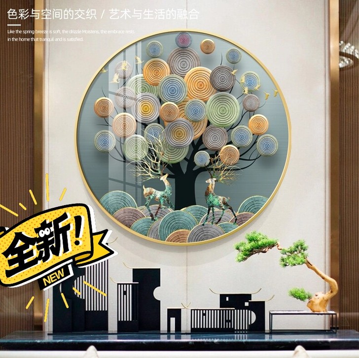 全新 轻奢入户圆形玄关装饰画走廊过道背景墙...
