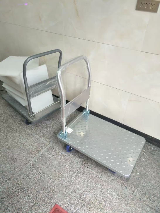 闲置折叠钢板平板车四轮手推车拉货搬运拖小手...