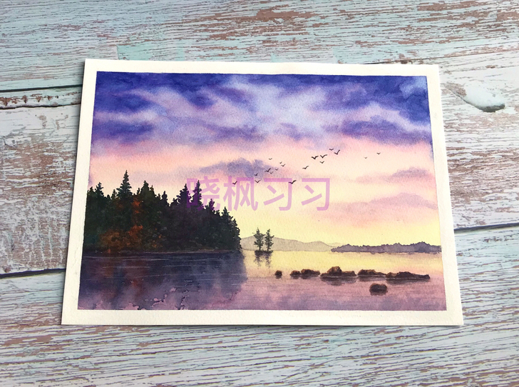 16开手绘水彩画作品，风景画原稿
