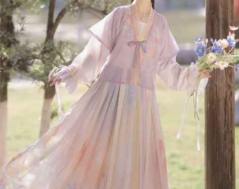 洛苓唐褙子汉服女圆领短衫褶裙原创齐腰中国风...