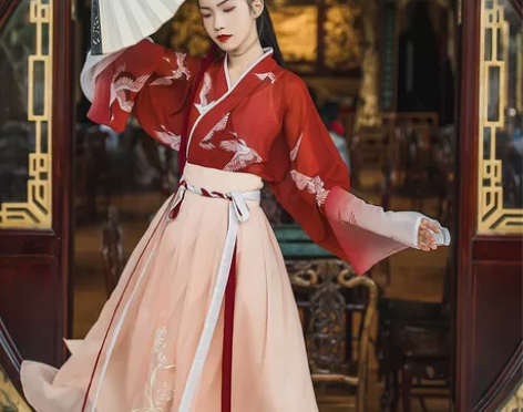 汉尚华莲一点春传统汉服女装交领襦裙齐腰仙鹤...