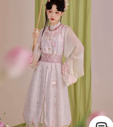 七月夕汉服明制 芙蕖 异形花瓣边改良比甲立...