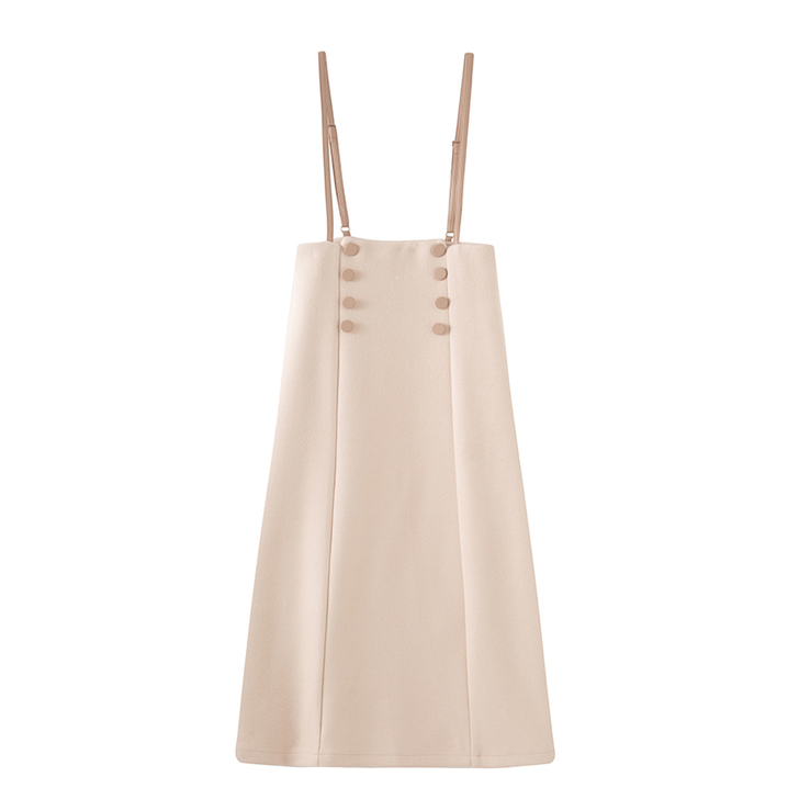 ByYou 秋冬新款小香风高腰毛呢背带裙女...