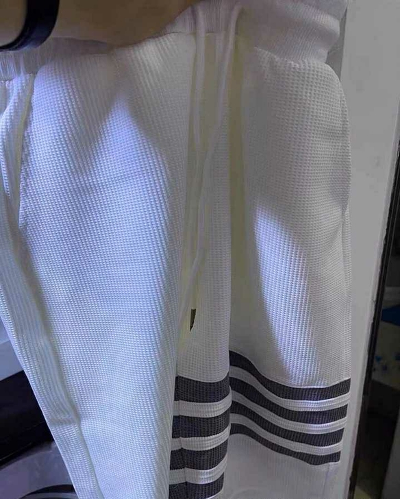 tb华夫格短裤男女潮直筒港味五分裤男宽松情...