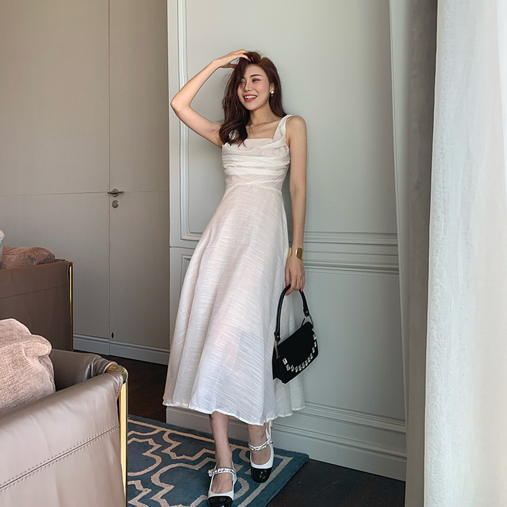 桃子定制 白色吊带仙女裙女夏季设计感网纱裙...