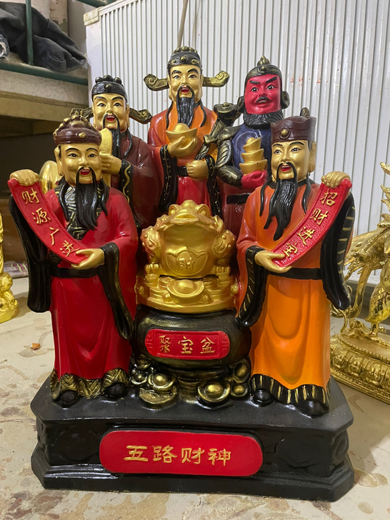铜彩绘财神爷铜佛像 五路财神铜像 聚宝盆铜...