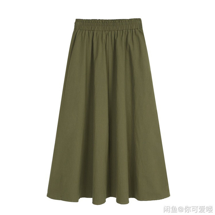 韩版高腰军绿色褶皱半身裙 均码 全新