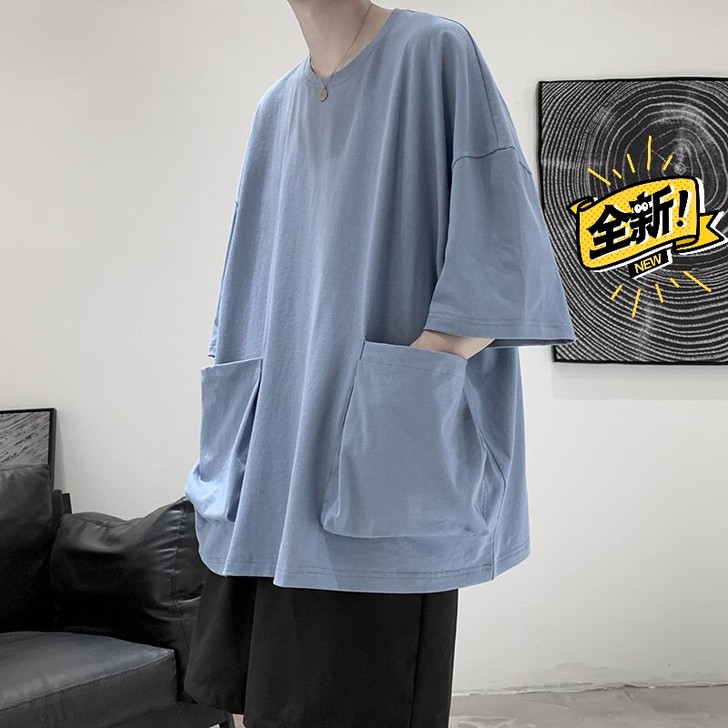 夏季棉短袖t恤男宽松韩版口袋潮流百搭个性五...