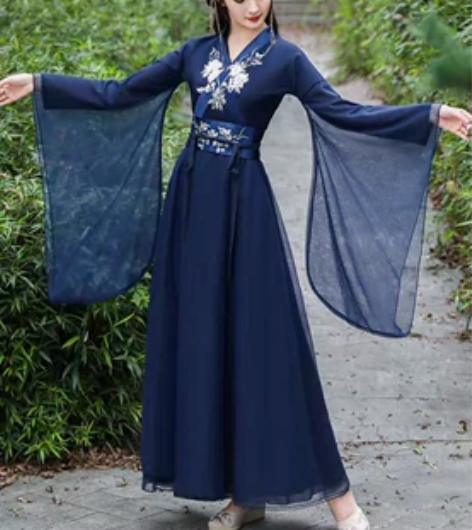 蓝色汉服女中国风夏季广袖流仙裙古风飘逸超仙...