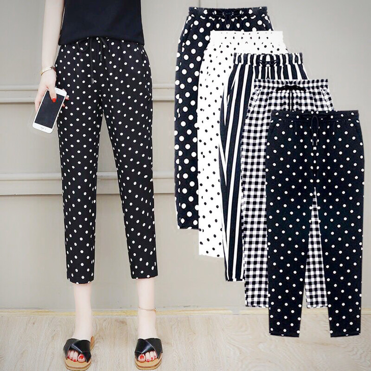 2021夏季高腰显瘦哈伦裤女宽松大码百搭七...