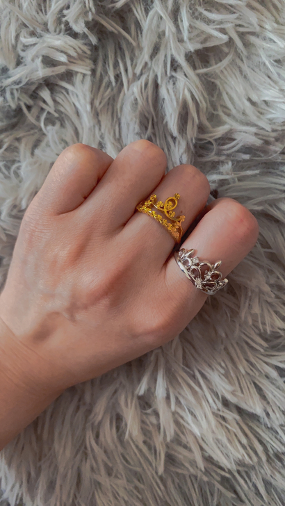 韩式 银饰戒指 小皇冠戒指 开口可调节 最...