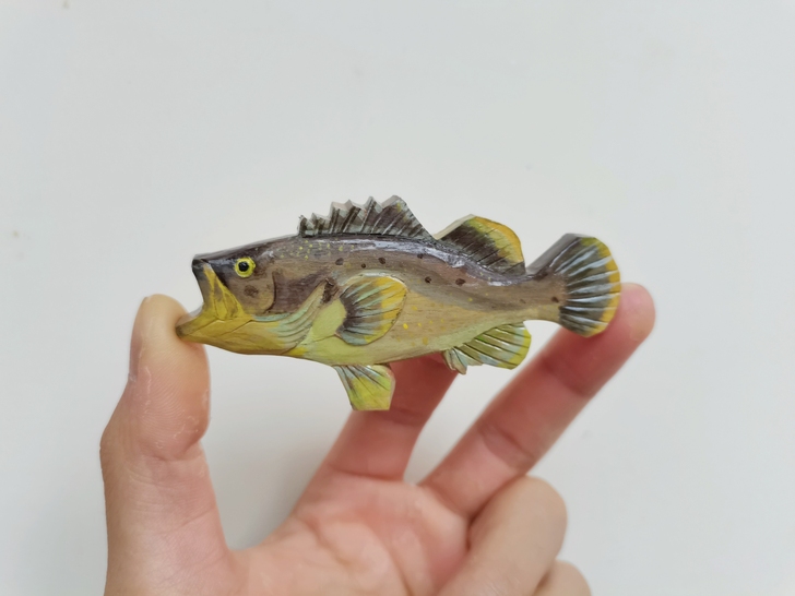 石斑鱼，鲈鱼胸针，鲈鱼雕刻画，手工雕刻绘制...