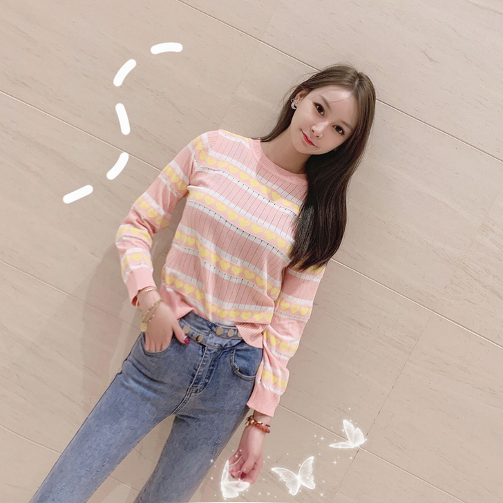 爱心撞色针织衫毛衣，全新