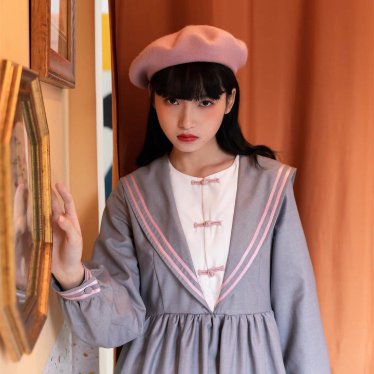 花崎鹿原创设计小众少女感JK中长裙减龄古着...