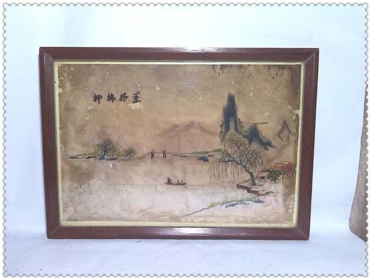 民i国刺绣画。