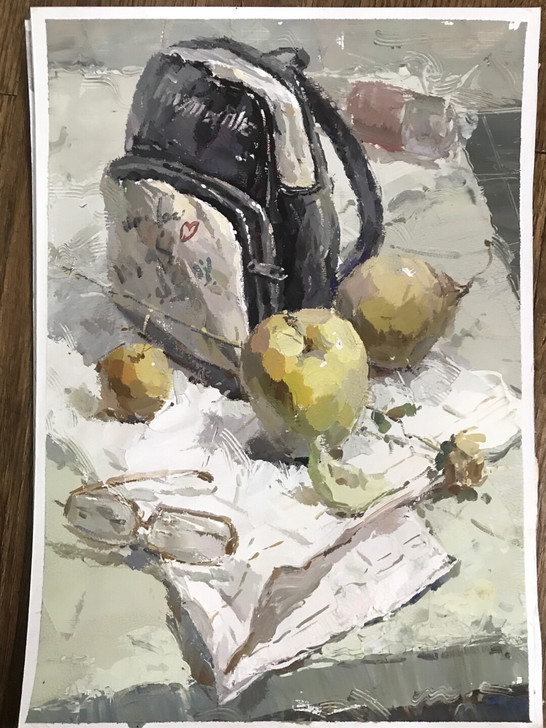 水粉画 ，8开水粉静物画成品，无签名，卡纸...