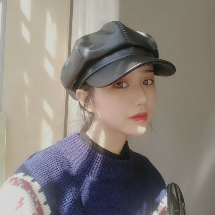 网红pu皮质八角帽女秋冬季英伦复古贝雷帽子...