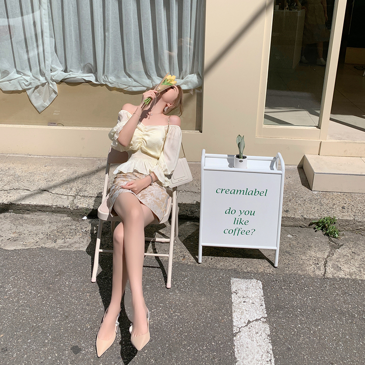 Byyou 夏季性感一字领衬衣女新款chi...