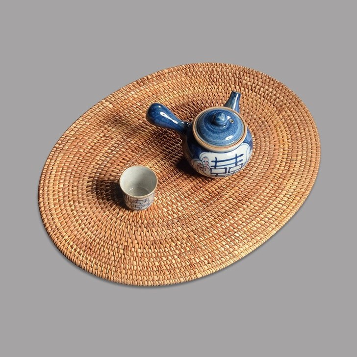 越南老秋藤手工藤编杯垫椭圆形茶壶茶具套装垫...