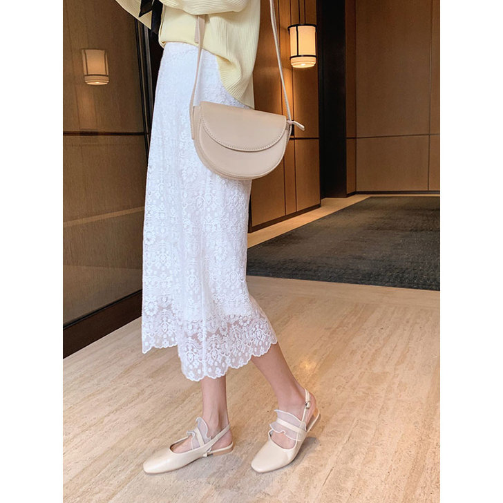 瞌睡兔白色蕾丝半身裙女夏包臀中长款铅笔裙直...