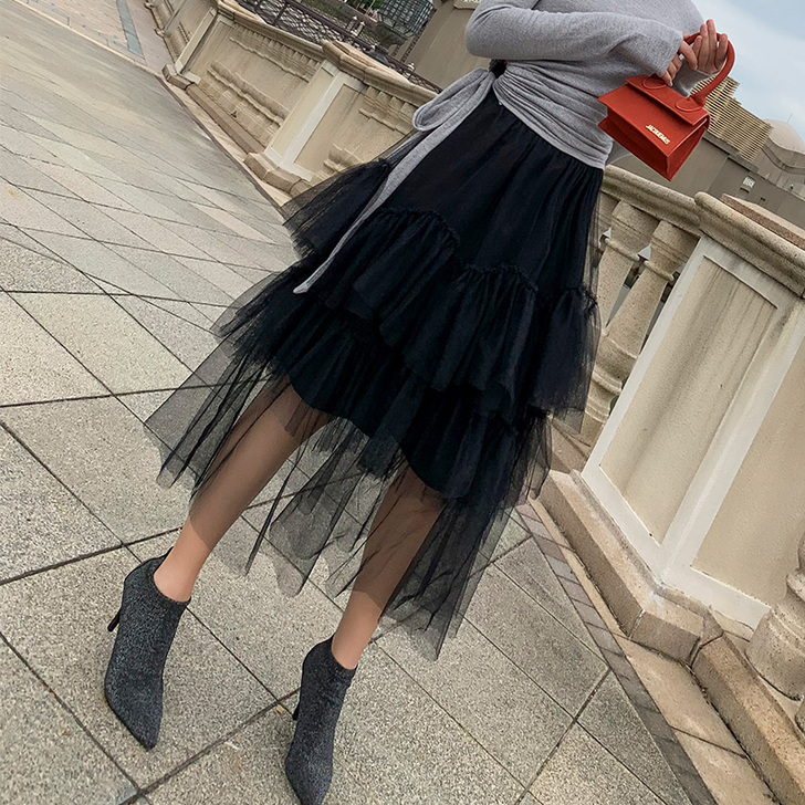 网纱荷叶边高腰A字蓬蓬裙,均码,实体店入手...